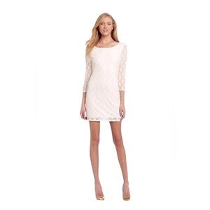 Banana Republic Cream Lace Sheath Dress Size 4 3/4 Sleeve Lined Mini